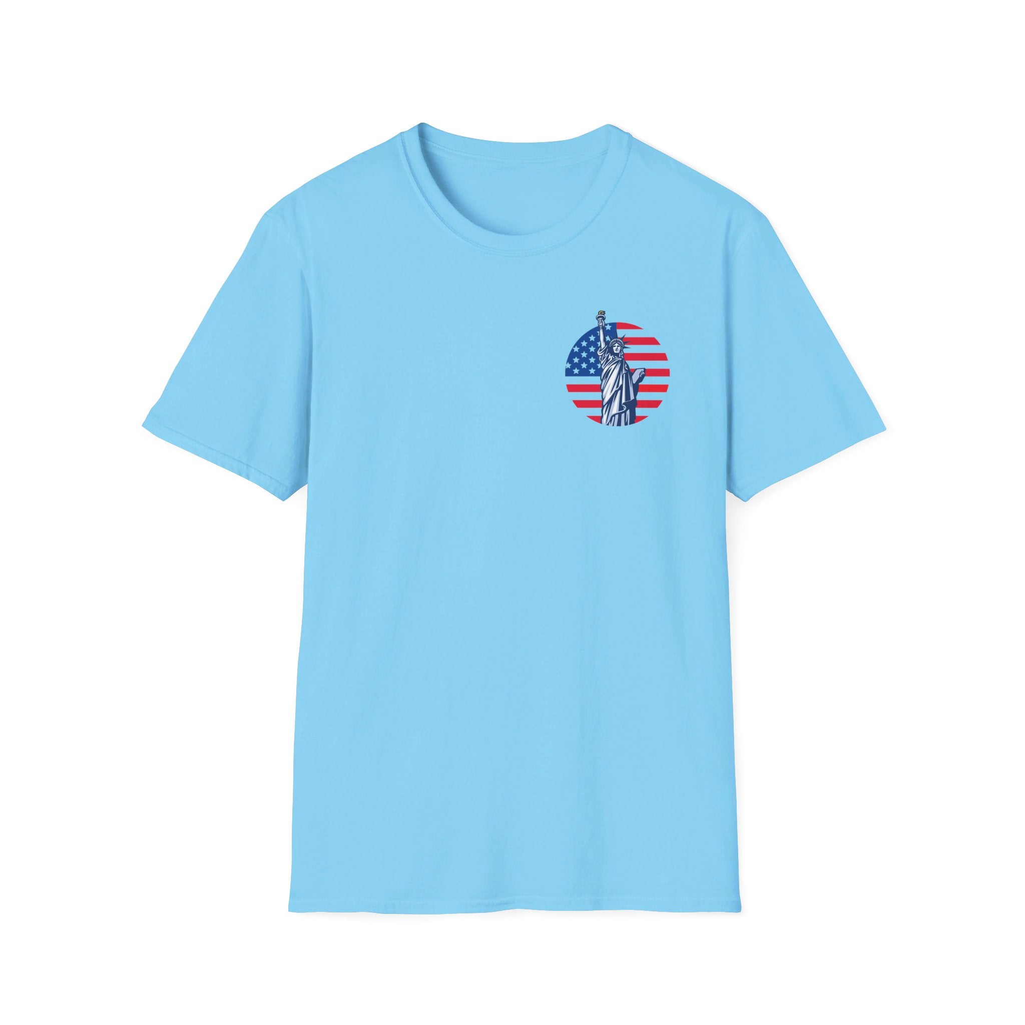 USA Statue of Liberty and American flag circle - Softstyle T-shirt