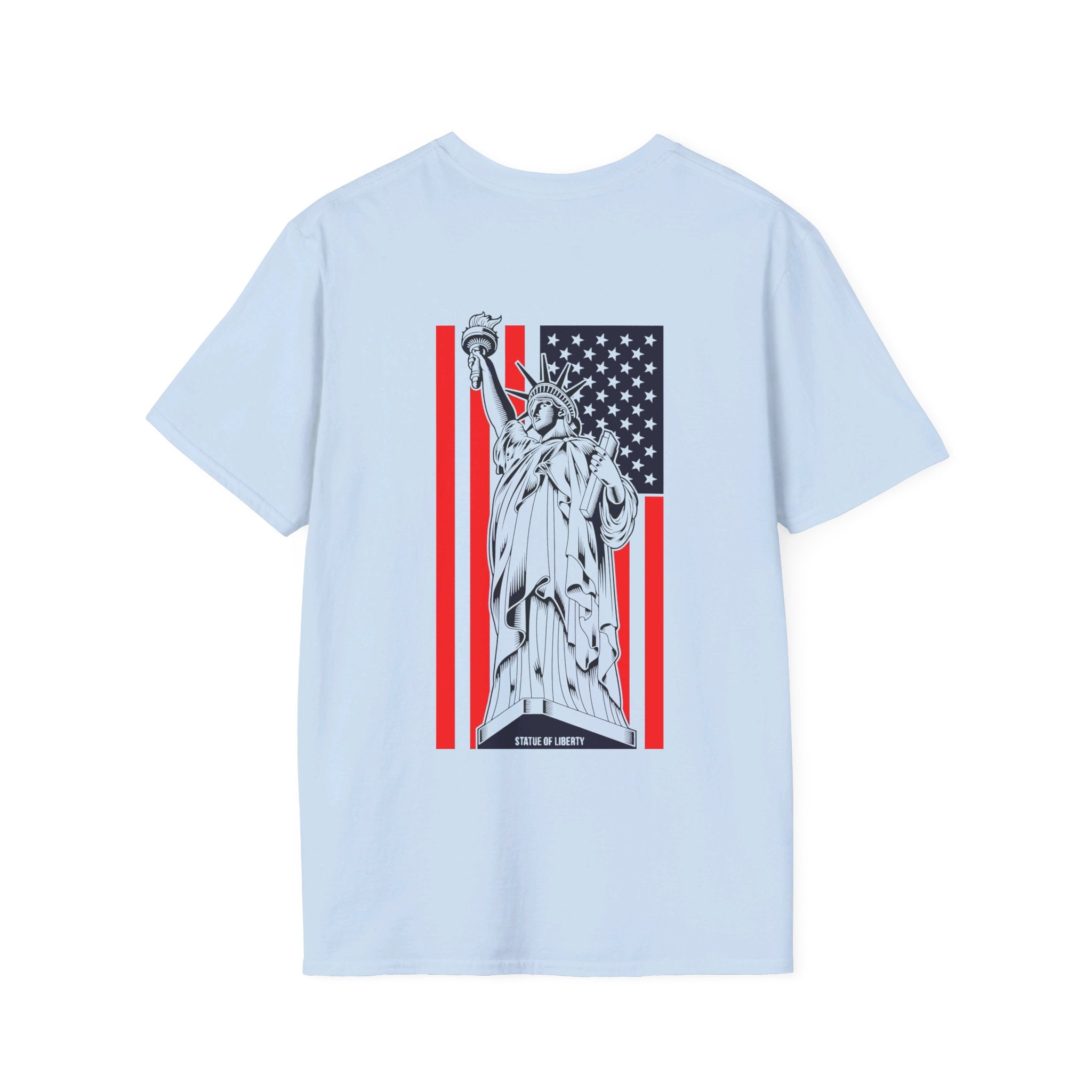 USA Statue of Liberty with the american flag Backside -  Softstyle T-Shirt