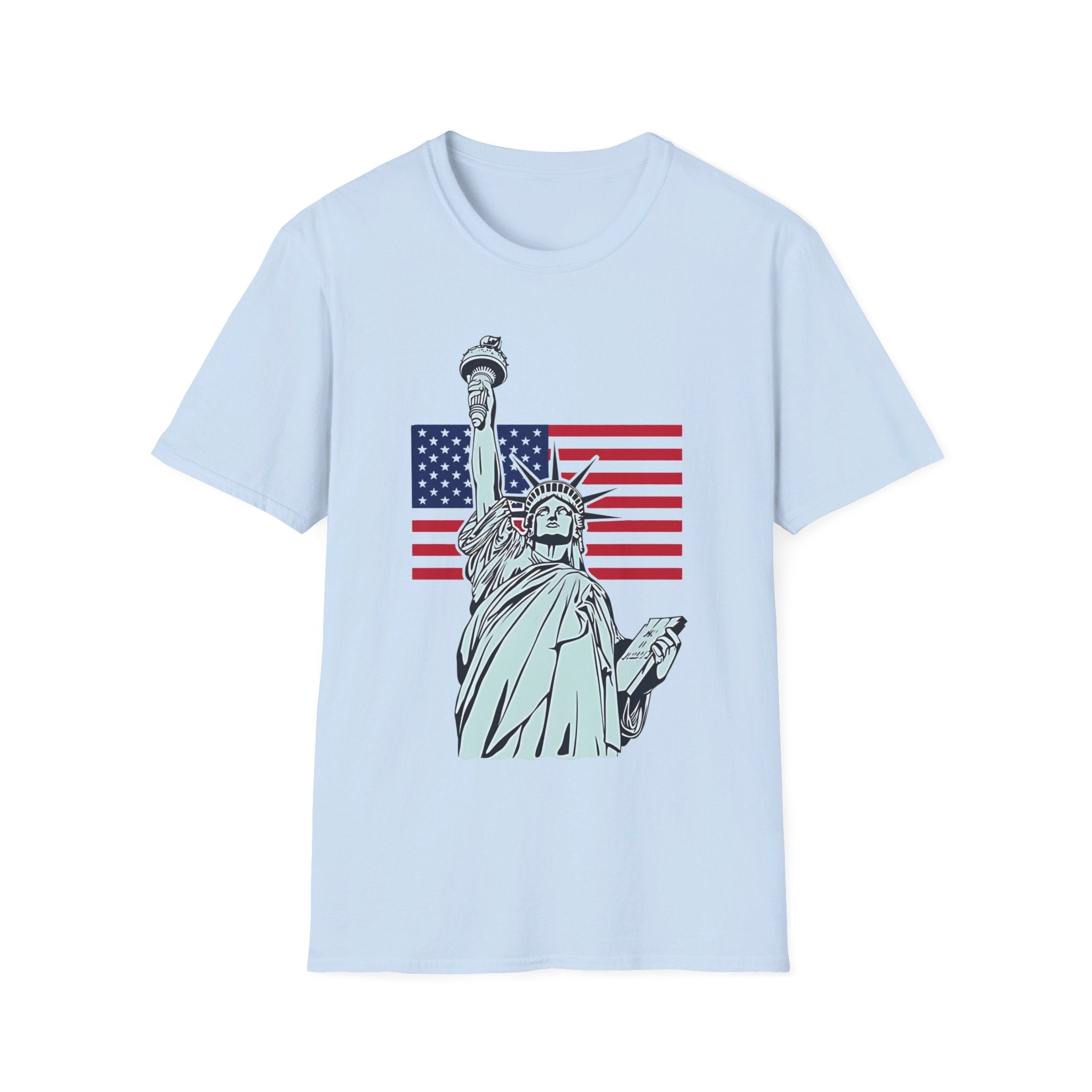 USA Statue of Liberty and American flag - Softstyle T-Shirt