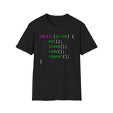 While (alive) { eat(); sleep(); code(); repeat(); } Code block - Softstyle T-Shirt