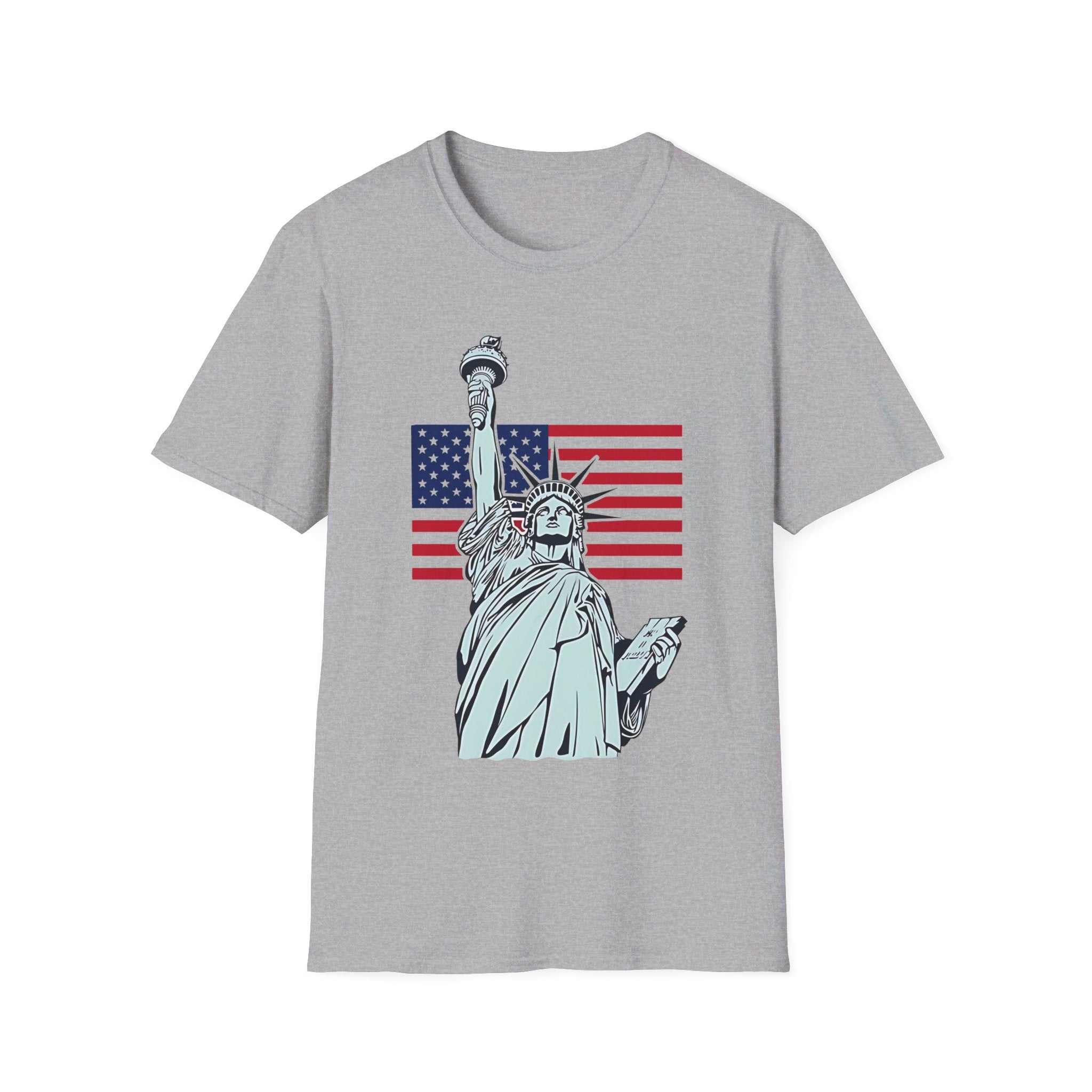 USA Statue of Liberty and American flag - Softstyle T-Shirt