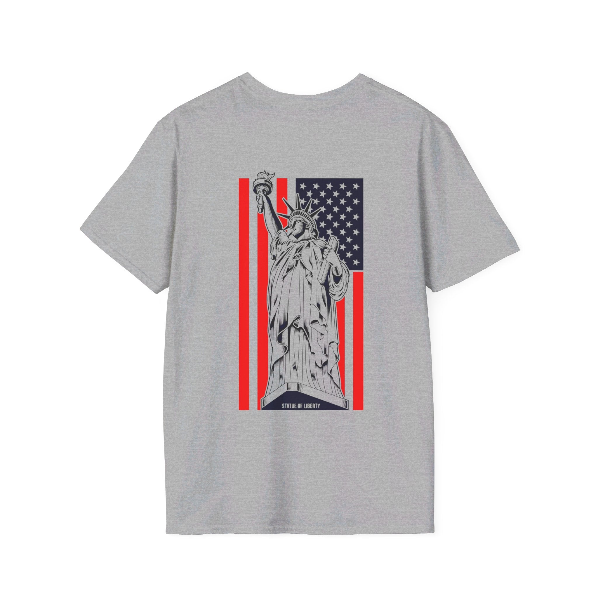 USA Statue of Liberty with the american flag Backside -  Softstyle T-Shirt