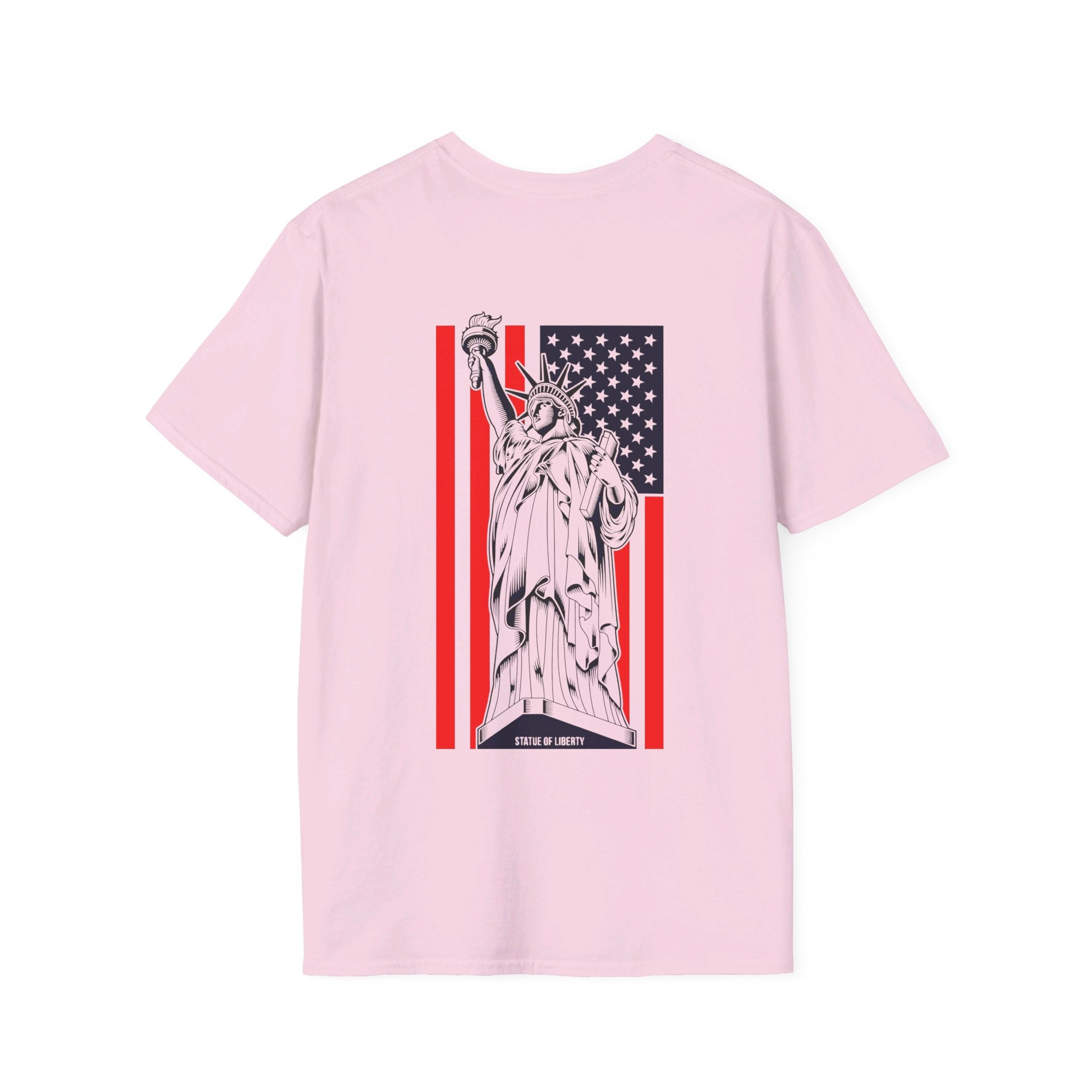 USA Statue of Liberty with the american flag Backside -  Softstyle T-Shirt