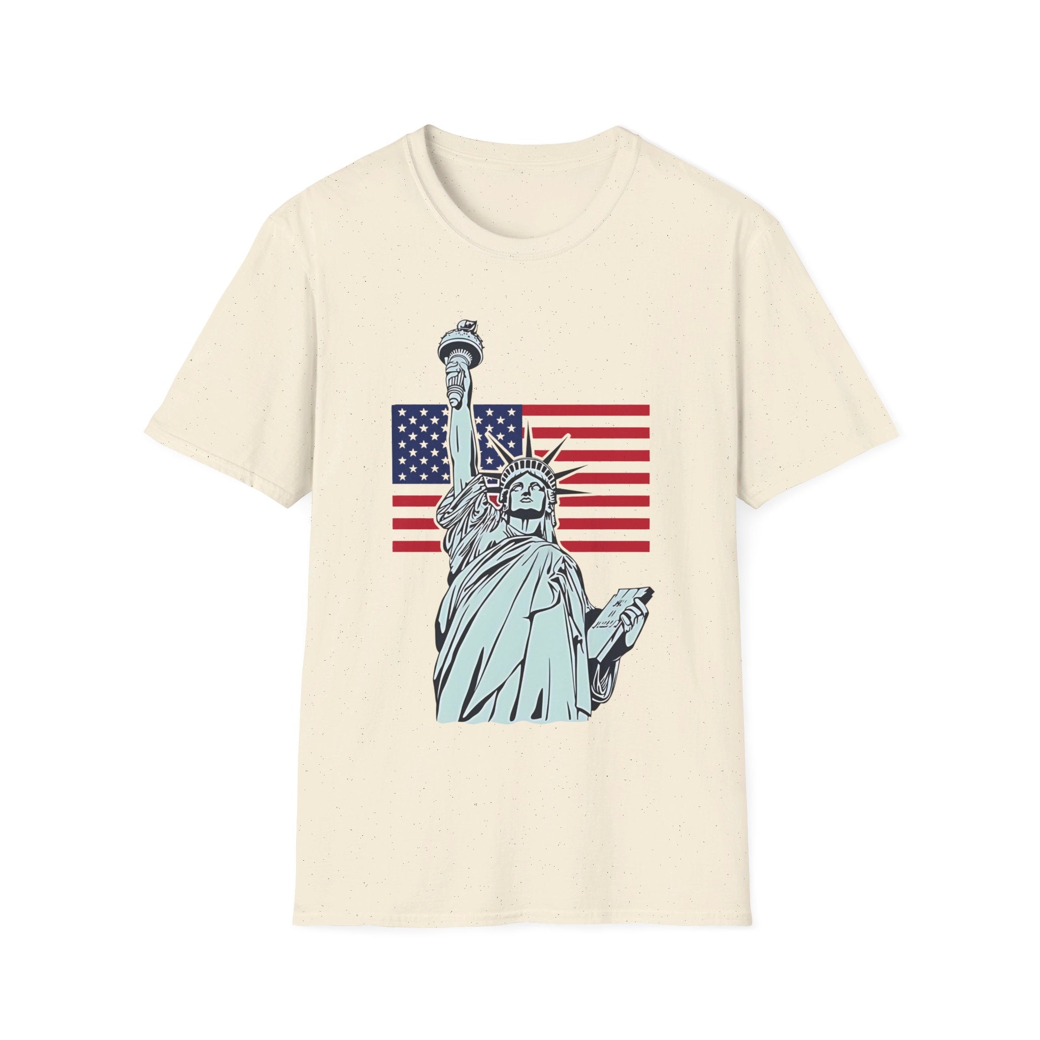 USA Statue of Liberty and American flag - Softstyle T-Shirt